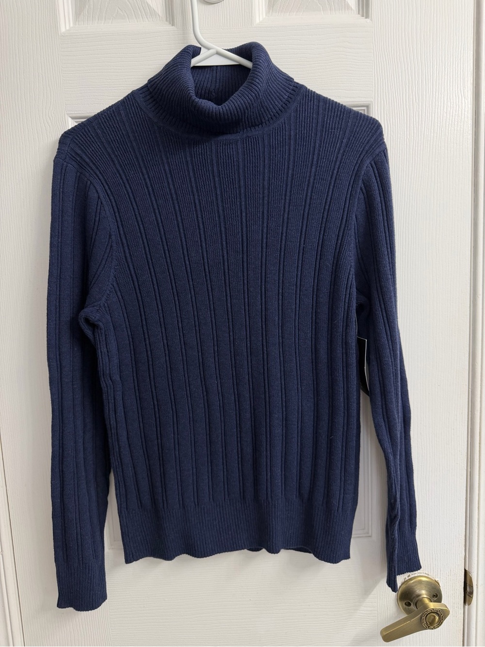 JEANNE PIERRE Indigo Heather Turtleneck Sweater Women's L Ribbed 100% Cotton NWT